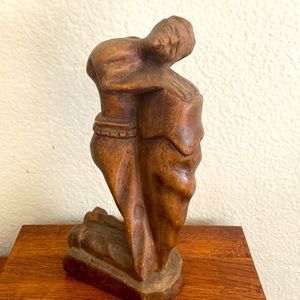 Vintage 60s Haitian Mango Man Wood Hand Sculptured Art
